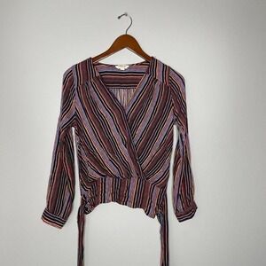 Sandy And Sid womens Small Bright Striped Tie Front Blouse Long Sleeve